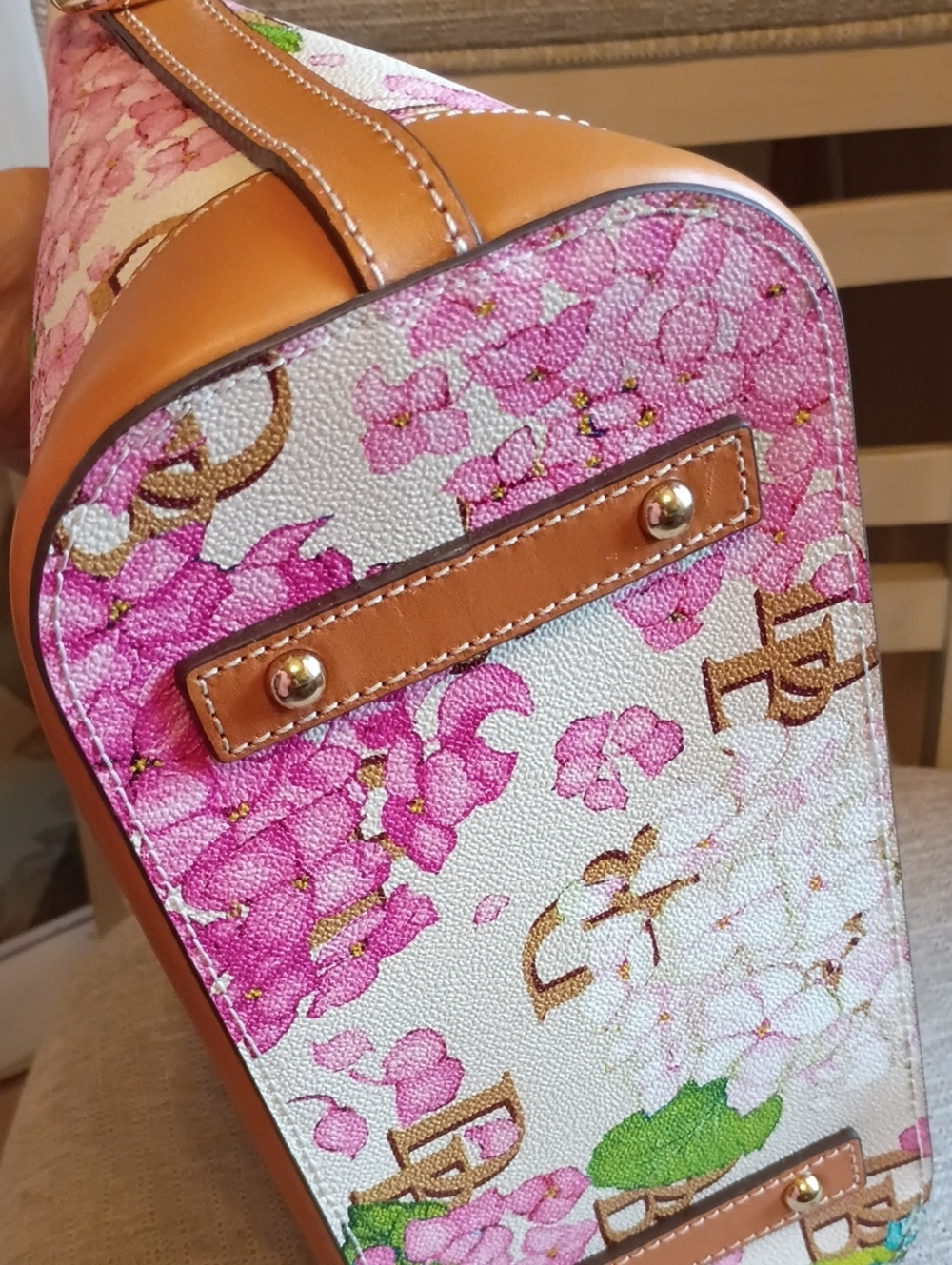 Dooney & Bourke Monogram Floral Hydrangea Zip Domed Satchel - Picture 9 of 17